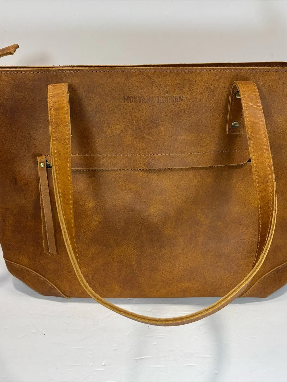 Montana Hudson Eva Brown Leather Laptop Tote Bag Full Grain Zip Business Casual